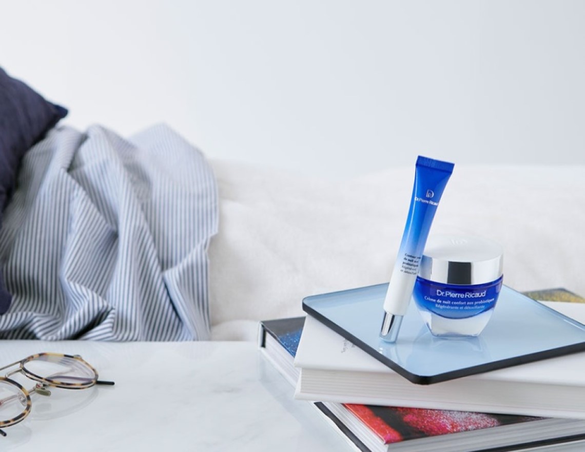 pot de creme de nuit et tube contour des yeux de nuit aux probiotiques